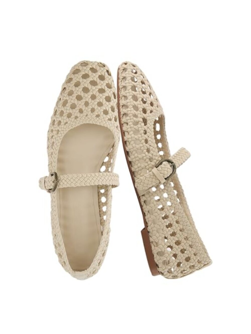 Hand Woven Mary Jane Flats Memory Foam Cushioned Buckle Casual